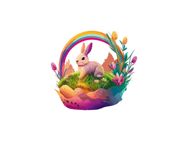 Watercolor Easter Bunny Basket Egg — Stock Vector