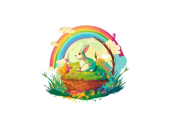 Watercolor Easter Bunny Basket Egg — Stock Vector