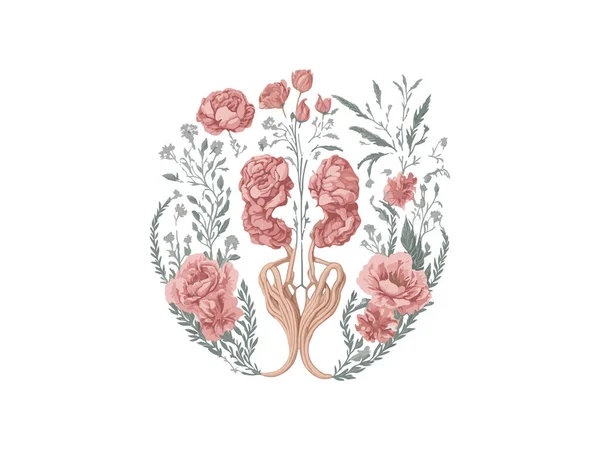 Aquarell Frühlingsblumen Mit Zweigen Und Rosen — Stockvektor