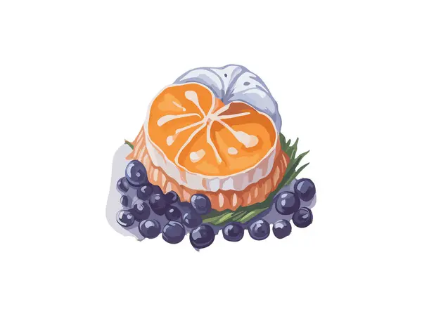 法国传统早餐 法国土司或西班牙玉米饼 配蓝莓 覆盆子 糖和咖啡 — 图库矢量图片