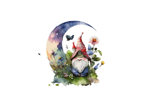 Aquarelle Gnome Maison Thanksgiving Automne Champignon Feuilles Automne Tournesol Nains — Image vectorielle