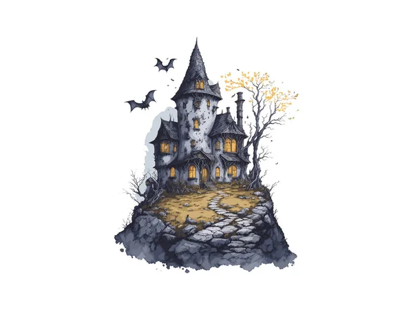 Acuarela Halloween Haunted House Vector Ilustración Clipart — Vector de stock