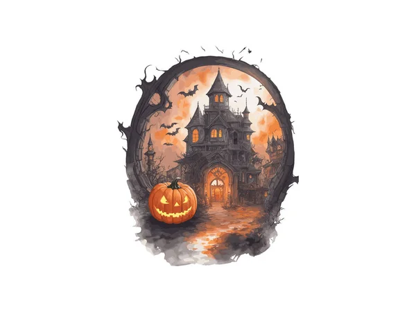 Halloween Casa Embrujada Con Calabaza Vector Ilustración Clipart — Archivo Imágenes Vectoriales