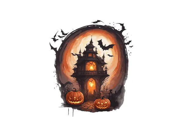 Дом Привидениями Хэллоуин Тыквенным Вектором — стоковый вектор