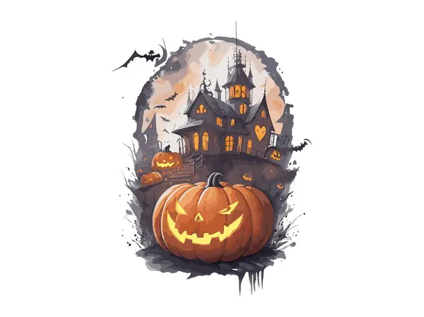 Halloween Haunted House Pumpkin Vector Illustration Clipart — Stock Vector