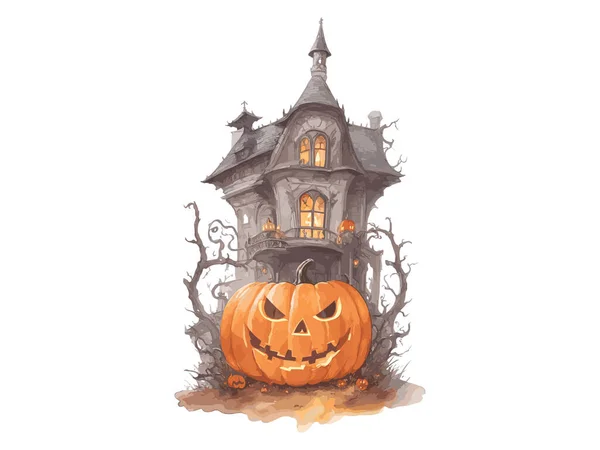Halloween Casa Embrujada Con Calabaza Vector Ilustración Clipart — Archivo Imágenes Vectoriales