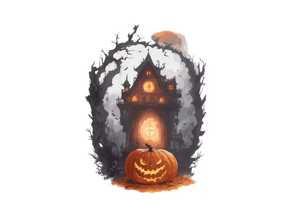 Halloween Strašidelný Dům Dýňovým Vektorem Ilustrační Kliparty — Stockový vektor
