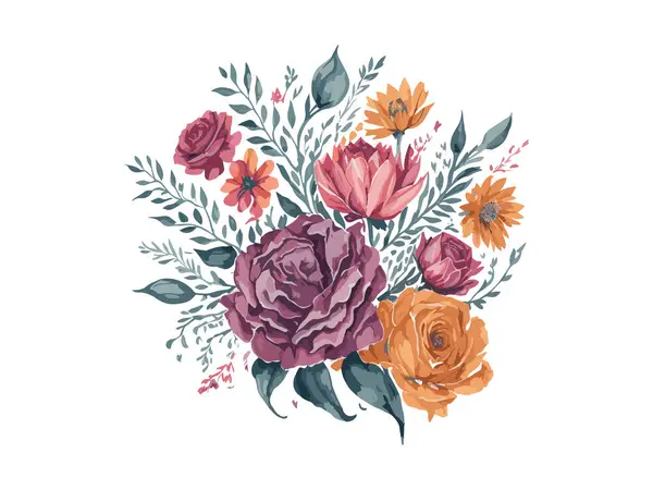 Acuarela Primavera Flores Con Rama Rosas Ilustración De Stock