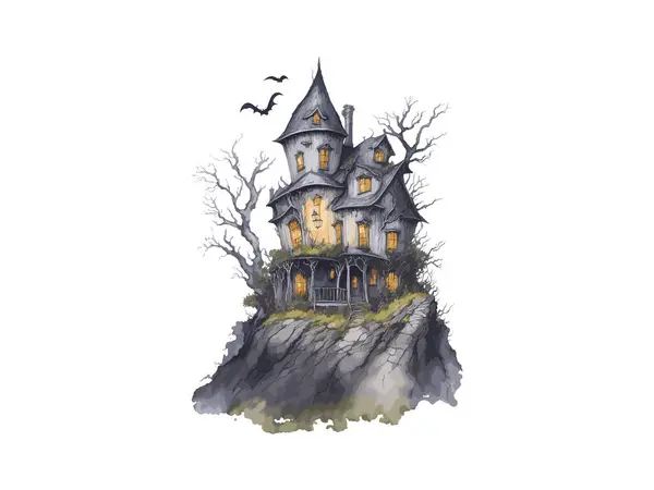 Halloween Haunted House Con Zucca Vettoriale Illustrazione Clipart — Vettoriale Stock
