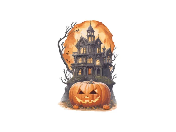Halloween Casa Embrujada Con Calabaza Vector Ilustración Clipart — Vector de stock