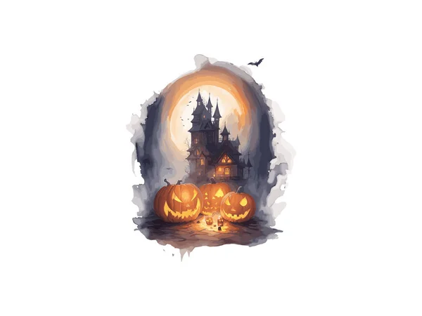 Halloween Assombrado Casa Com Abóbora Vetor Ilustração Clipart — Vetor de Stock