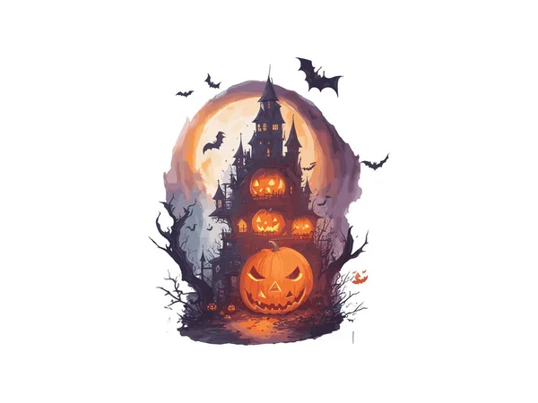 Halloween Assombrado Casa Com Abóbora Vetor Ilustração Clipart — Vetor de Stock
