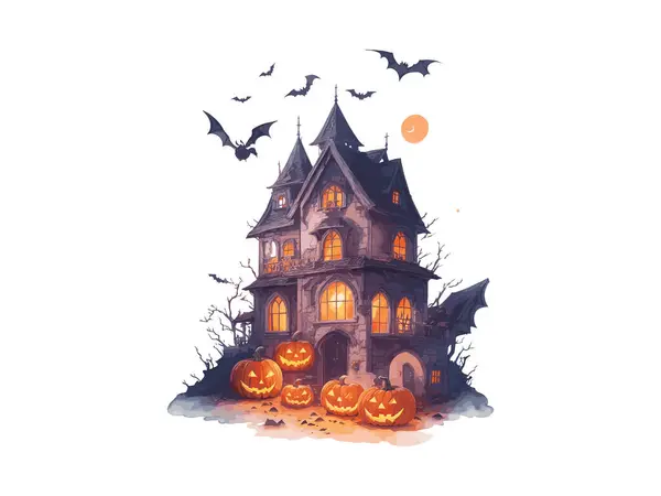 Halloween Nawiedzony Dom Wektorem Dyni Ilustracja Clipart — Wektor stockowy