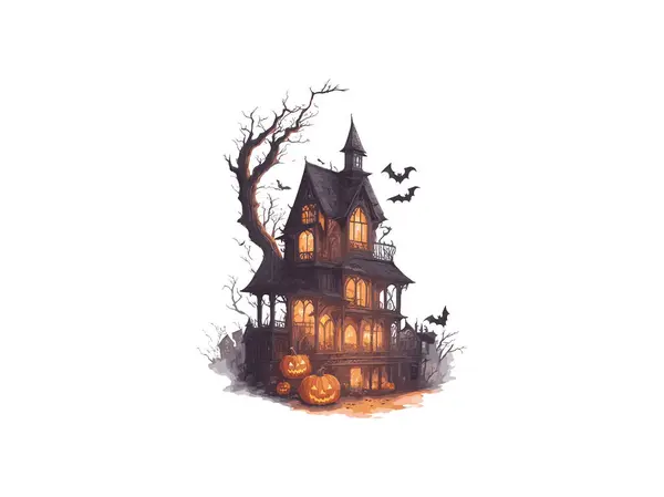 Halloween Maison Hantée Avec Clipart Illustration Vectoriel Citrouille — Image vectorielle