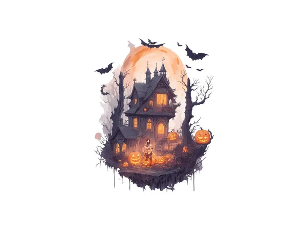 Akvarel Halloween Strašidelný Dům Dýňovým Vektorem Ilustrační Klip — Stockový vektor
