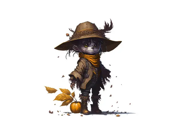 Watercolor Scarecrow Wearing Witch Hat — Stock Vector