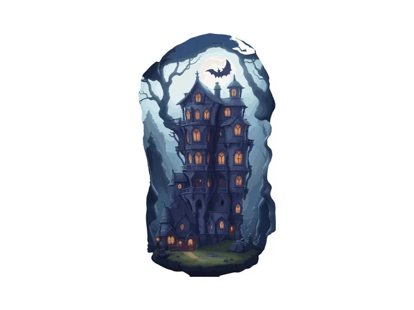 Watercolor Halloween Haunted House Pumpkin Vector Illustration Clip Art — Stock Vector