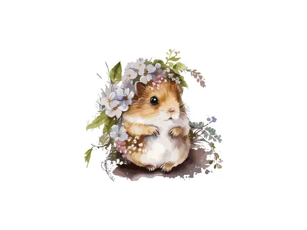 Happy Cute Hamster Watercolor Illustrations Printing — Stock Vector