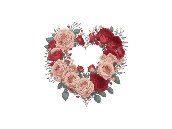 Καρδιά Από Τριαντάφυλλα Και Λουλούδια Αγίου Βαλεντίνου Γυναικών Ημέρα Της — Διανυσματικό Αρχείο