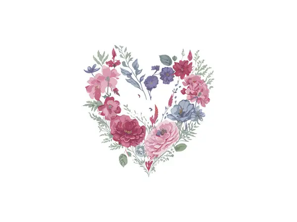 バラと花で作られたハート バレンタイン女性の日ベクターイラストフレームクリップ — ストックベクタ