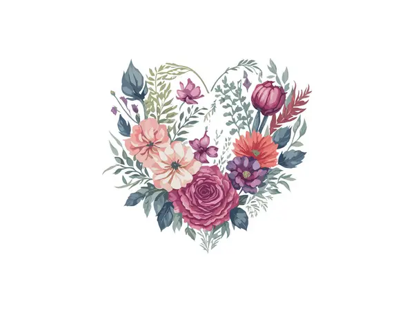 Coração Feito Rosas Flores Namorados Mulheres Dia Mãe Vetor Ilustração — Vetor de Stock