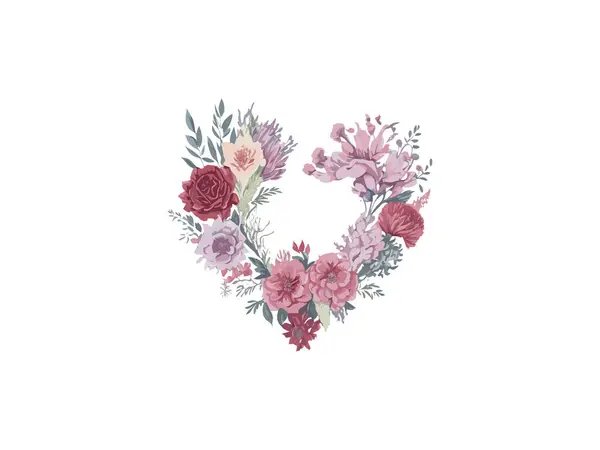 バラと花で作られたハート バレンタイン女性の日ベクターイラストフレームクリップ — ストックベクタ