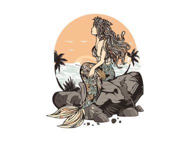 Watercolor Mermaid Vector illustration clipart