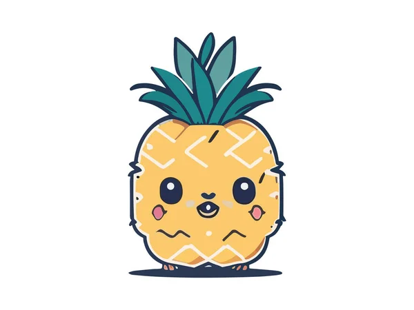 Vintage Style Vector Illustration Pineapple Summer Concept Kawaii Isolated White — Stock Vector