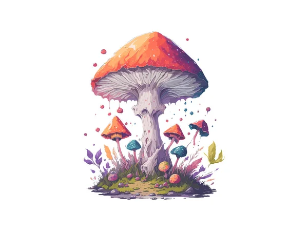 Fairy Mushroom House Watercolor Vector Illustration Clipart — Stock Vector