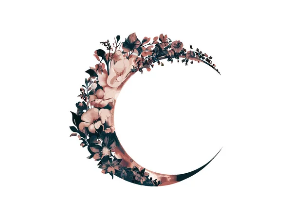 Akvarellmåne Med Blomster – stockvektor