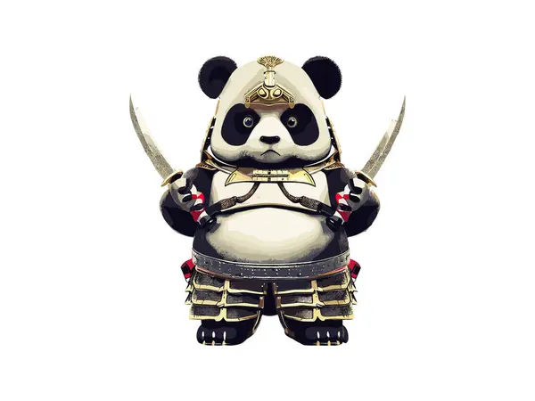 Schattig Japans Samoerai Panda Vector Illustratie — Stockvector