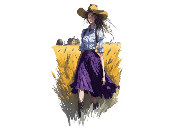 Countryside Girl Woman Cowboy Hat — Stock Vector