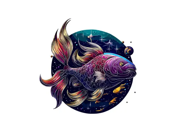 Pesci Segno Zodiacale Astrologico Simbolo Oroscopo Due Pesci Balena Che — Vettoriale Stock