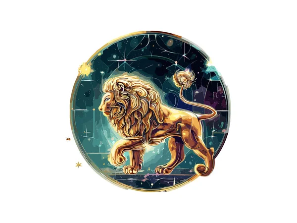 Leo Segno Zodiacale Golden Cosmic Style Zodiac Leo Cercle Png — Vettoriale Stock