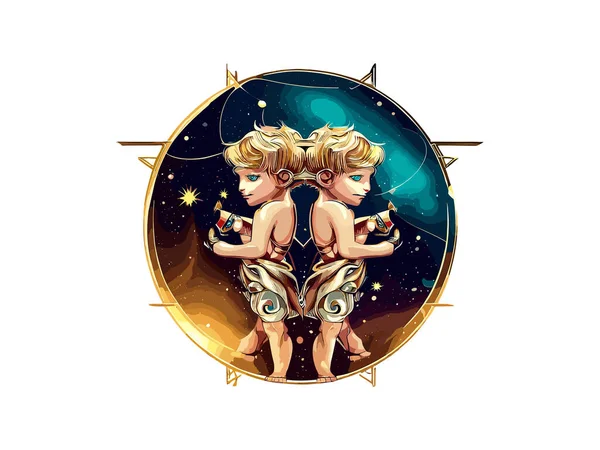 Gemini Zodiac Tecken Astrologi Horoskop Esoteriska Gemini Konstellationer Luxary Golden — Stock vektor