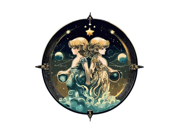 Zwillinge Sternzeichen Astrologie Horoskop Esoterik Zwillinge Sternbilder Luxary Golden Png — Stockvektor