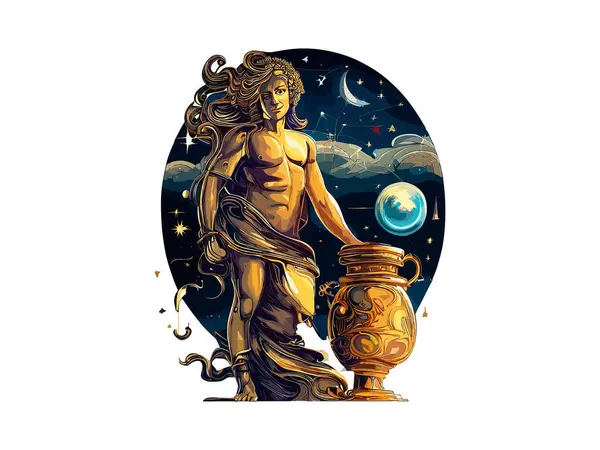 アクエリアスゾディアックは占星術ホロスコープの秘密 アクエリアスの星座ラグジュアリーゴールデンPngクリッパーに署名 — ストックベクタ