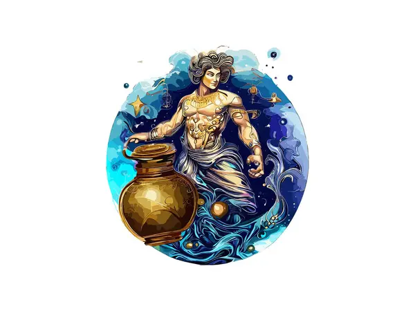 Waterman Zodiak Tekens Astrologie Horoscoop Esoterisch Waterman Sterrenbeelden Luxe Golden — Stockvector
