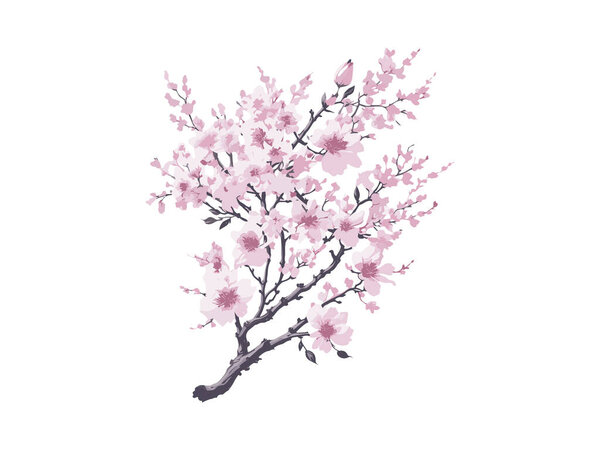 Vector branch with spring flowers. watercolor tree branch. Detailed hand drawn clip art element.