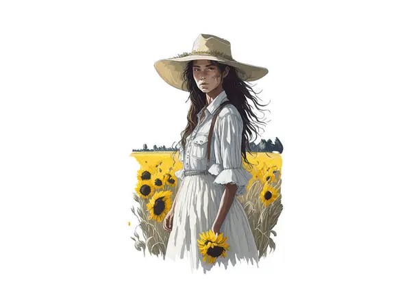 Countryside Girl Woman Cowboy Hat — Stock Vector
