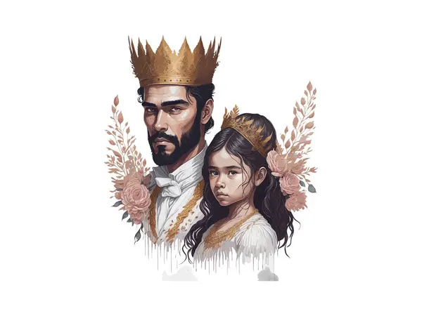Акварель Stronge Отец Король Человек Дочерью Сын День Отца Концепции — стоковый вектор