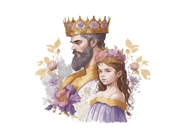 Акварель Stronge Отец Король Человек Дочерью Сын День Отца Концепции — стоковый вектор