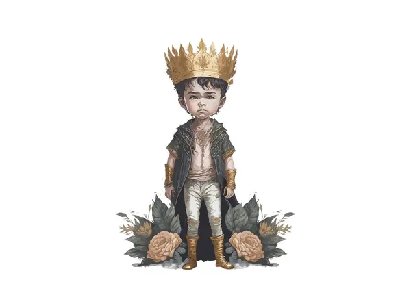皇太子 坐在王座上的小国王的水彩画 — 图库矢量图片