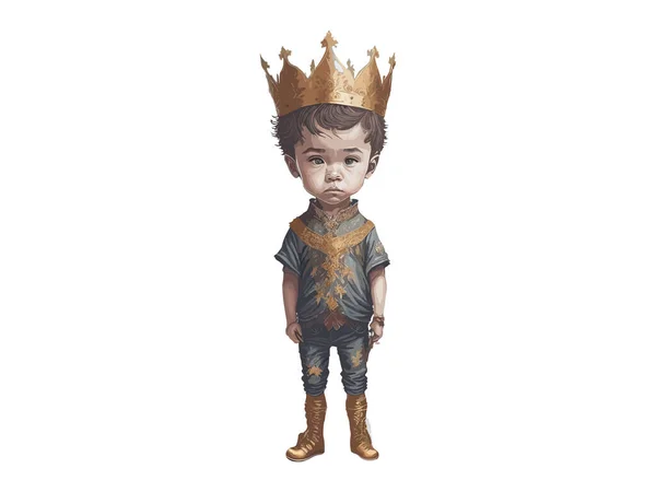 Акварель Иллюстрация Кронпринца Маленького Короля Сидящего Троне — стоковый вектор
