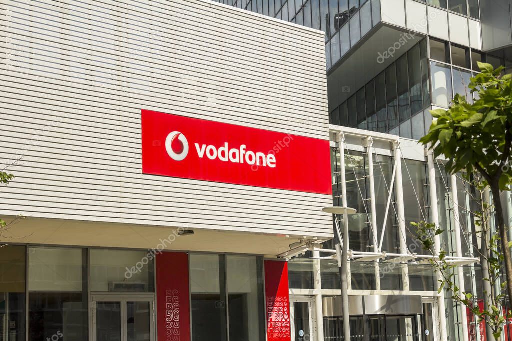 Bucharest, Romania : Logo of Vodafone - Vodafone is a British multinational telecommunications company and It is the one of the world's largest mobile telecommunications company.