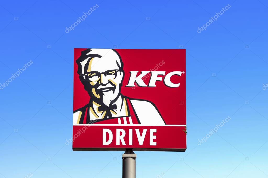 Nurnberg, Germany - logo KFC fried chicken Food & Beverage KFC is an american fast food company that specializes in chicken with more than 5000 branches are popular.