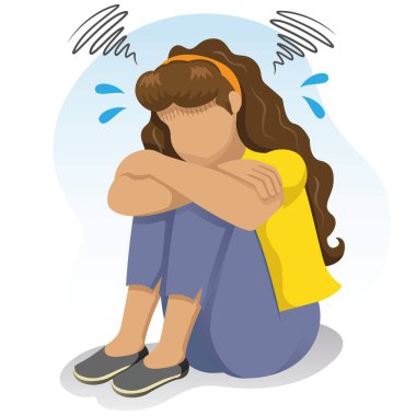 illustration woman with sad with symptoms of depression. Ideal for educational and informational materials