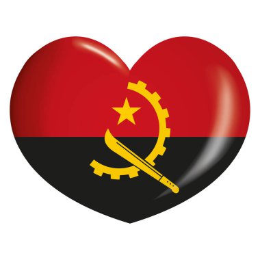 Angola bayrağıyla bir kalp düğmesini temsil eden simge. Kurumsal materyal ve coğrafya katalogları için ideal