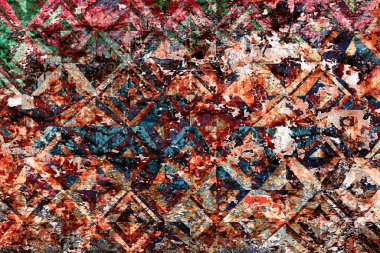 Yüksek çözünürlüklü desenli Geometrik Halı Deseni beyaz tuval üzerinde izole edilmiş renkler