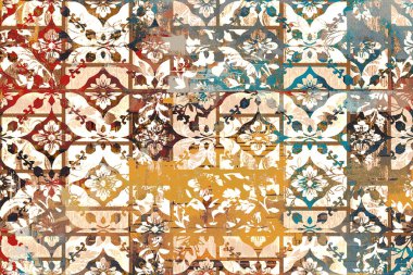 Yüksek çözünürlüklü desenli Geometrik Halı Deseni beyaz tuval üzerinde izole edilmiş renkler